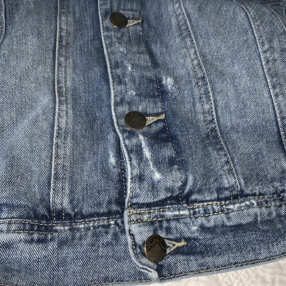 Free People Jacket Women's Size Medium Blue Denim Hoodie Long Sleeve Distressed - Picture 5 of 14